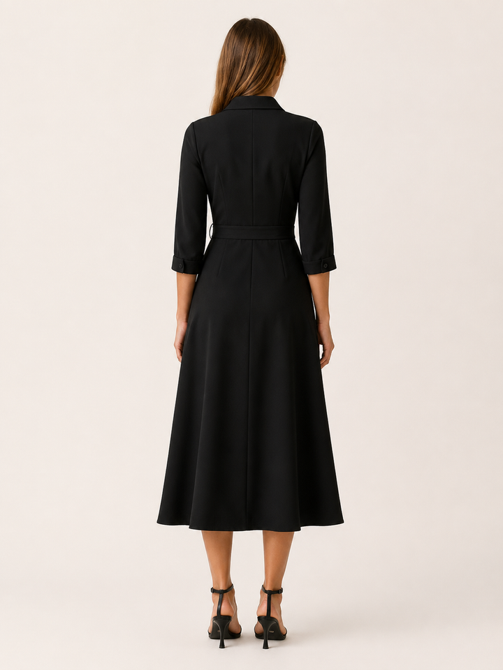 Marla | Wrap Midi Dress with Tie Waist and Collar