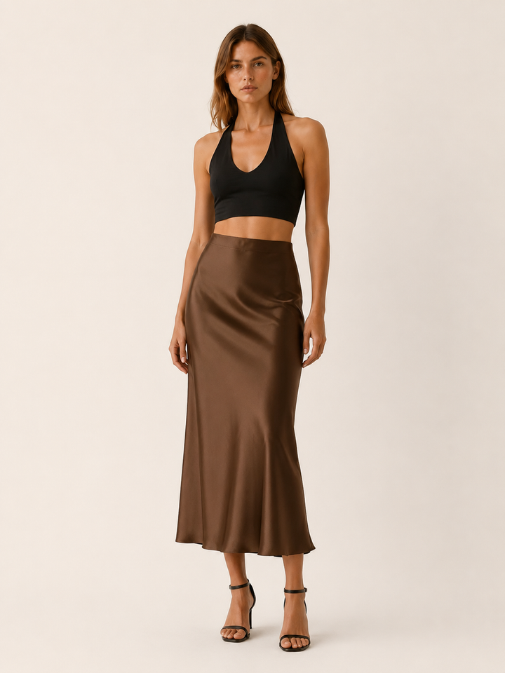 Maura | Satin Midi Skirt with High Waist