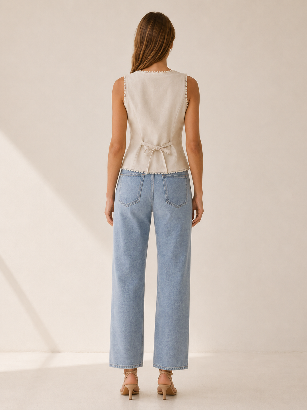 Mira | Button Vest with Boat Neck and Lace Trim