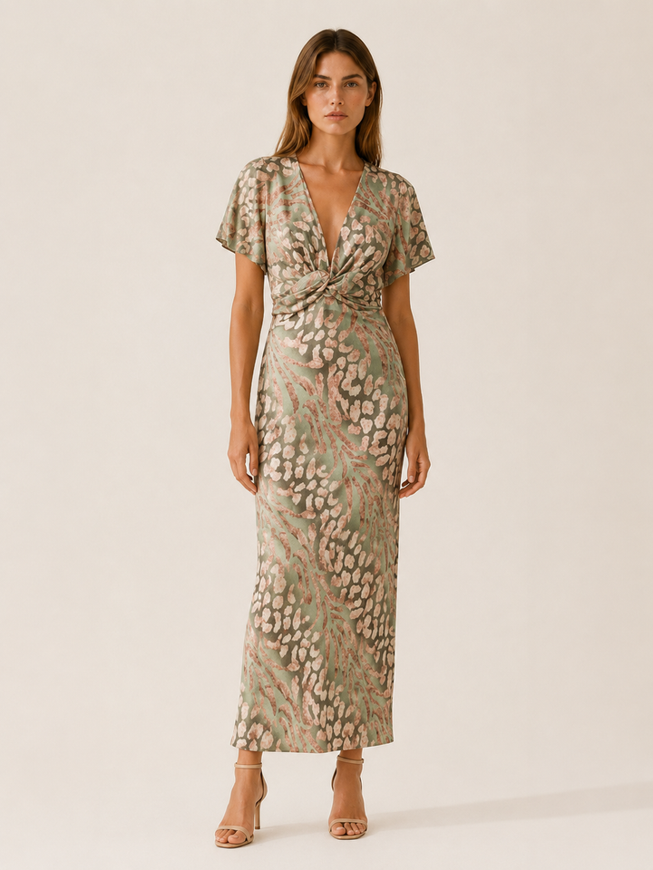 Mirella | V-Neck Maxi Dress with Elegant Draping
