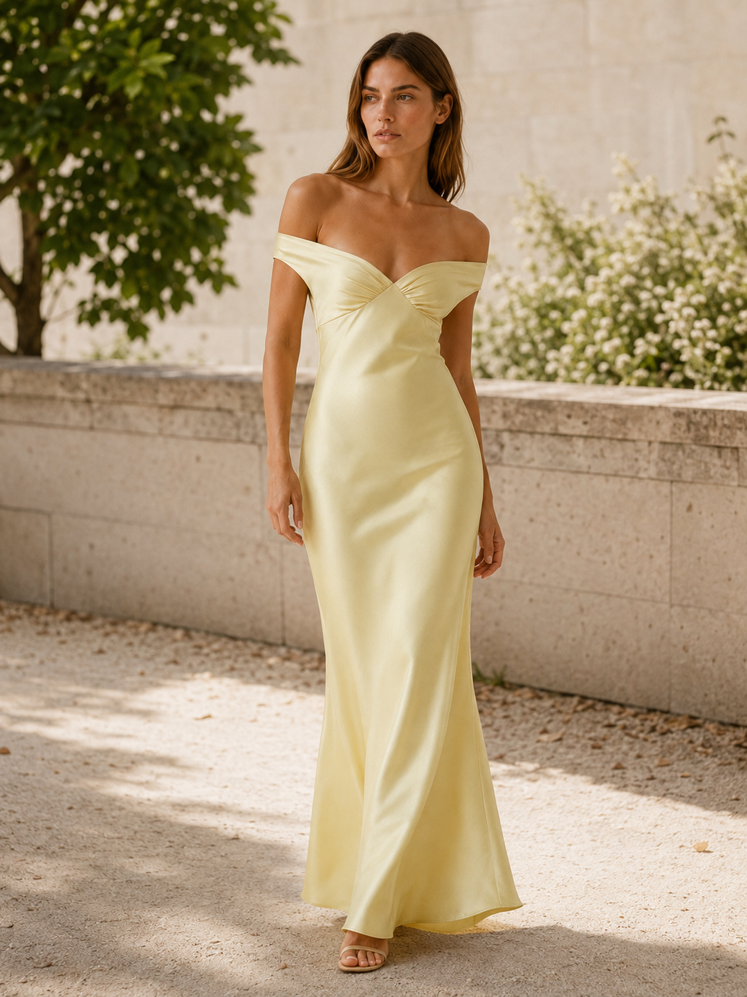 Mona | Off Shoulder Maxi Dress with Fitted Bodice