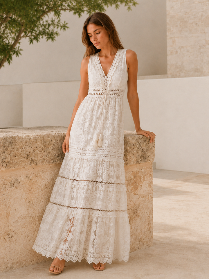 Morwenna | Bohemian Maxi Dress with Lace Detail