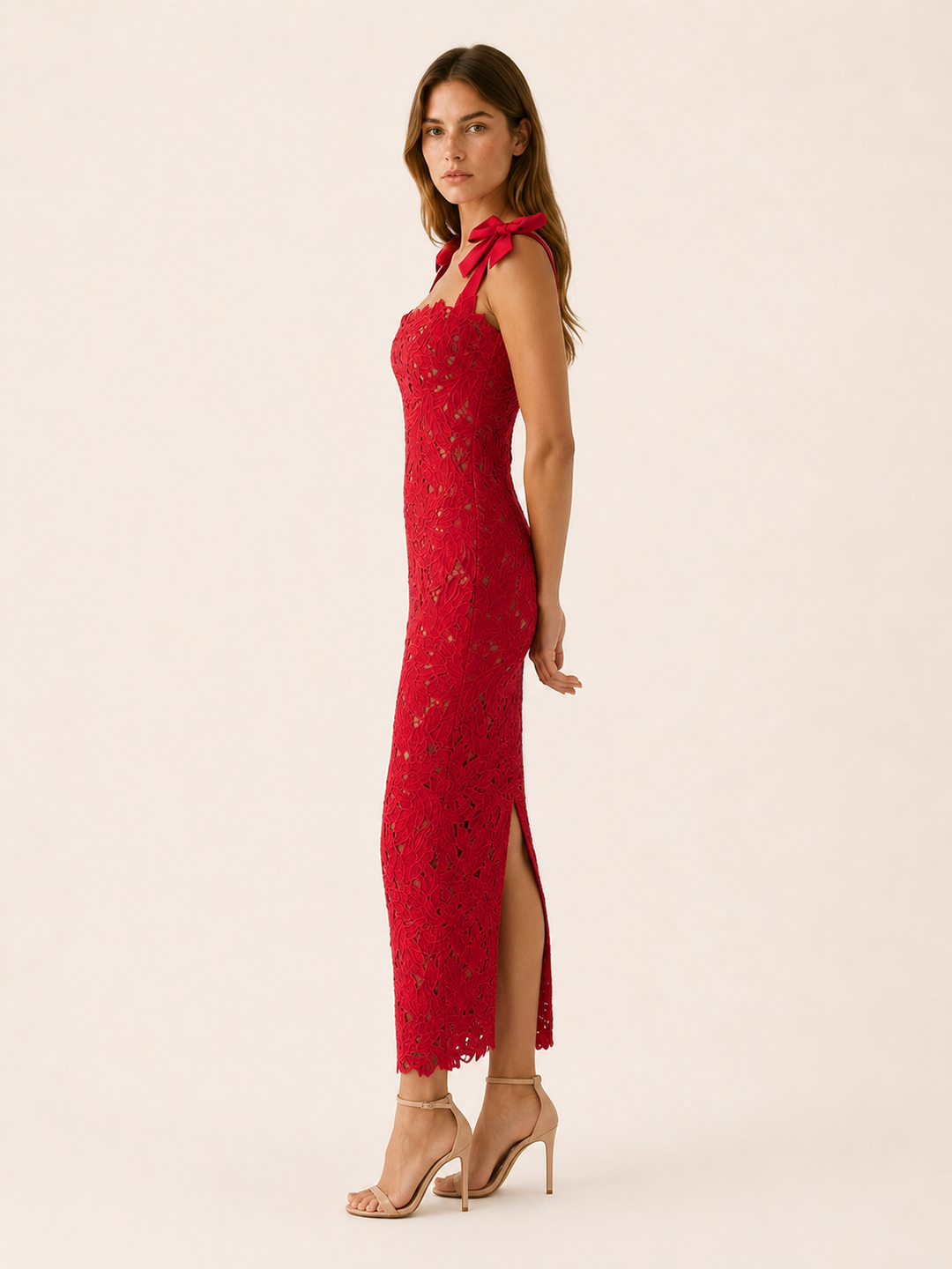 Nerea | Lace Maxi Dress with Bow Straps and Back Slit