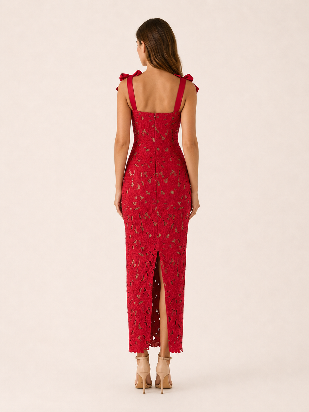Nerea | Lace Maxi Dress with Bow Straps and Back Slit