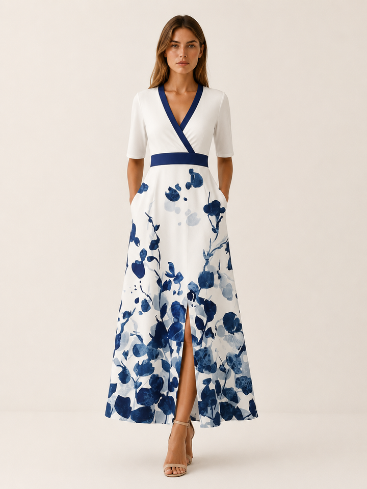 Neriah | Floral Maxi Dress with V Neck and Front Slit