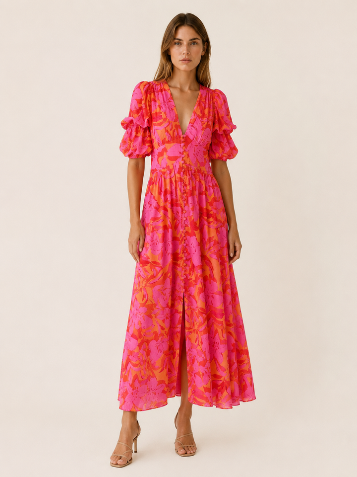Nivelle | Floral Maxi Dress with Puff Sleeves