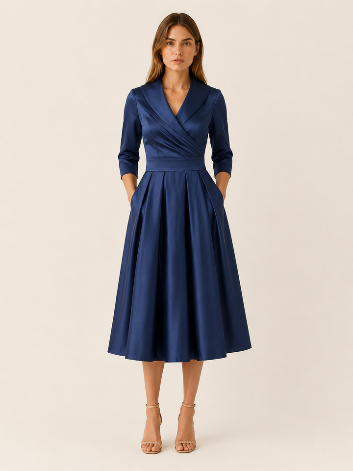 Noor | Wrap Midi Dress with Pleated Skirt