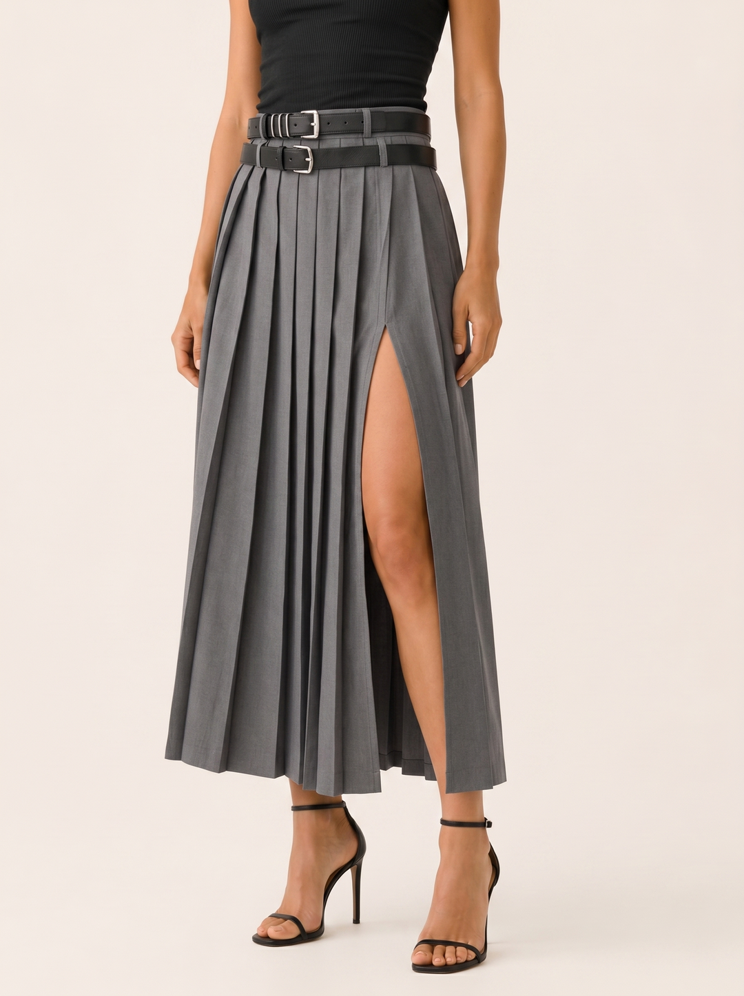 Novalie | Pleated Maxi Skirt with Side Split