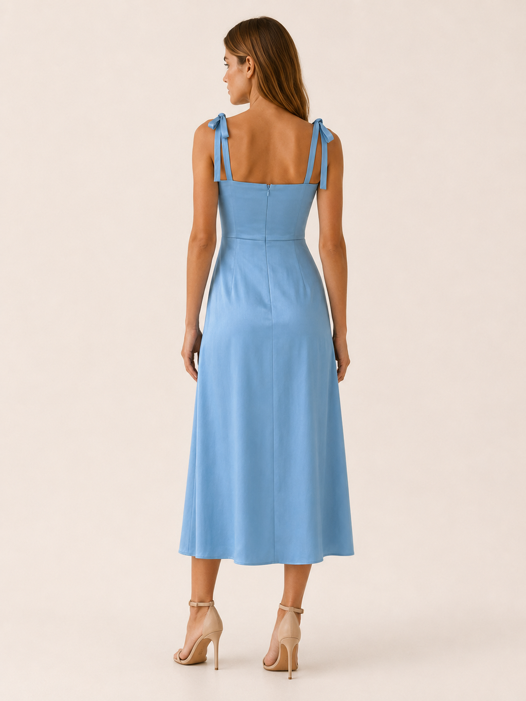 Nyra | Sweetheart Midi Dress with Tie Shoulders and Slit