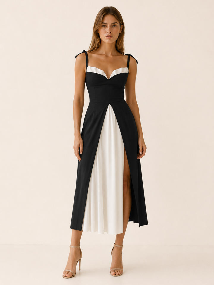 Nyra | Sweetheart Midi Dress with Tie Shoulders and Slit