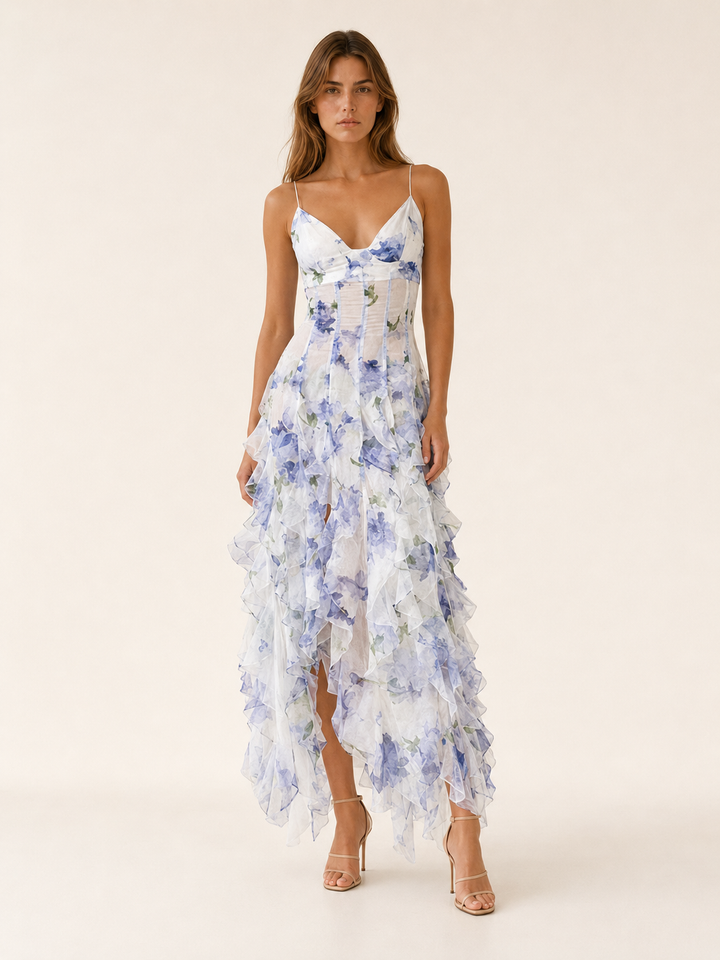 Petra | Floral Maxi Dress with Ruffle Detail