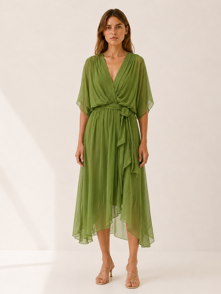 Priya | Wrap Midi Dress with Waist Tie
