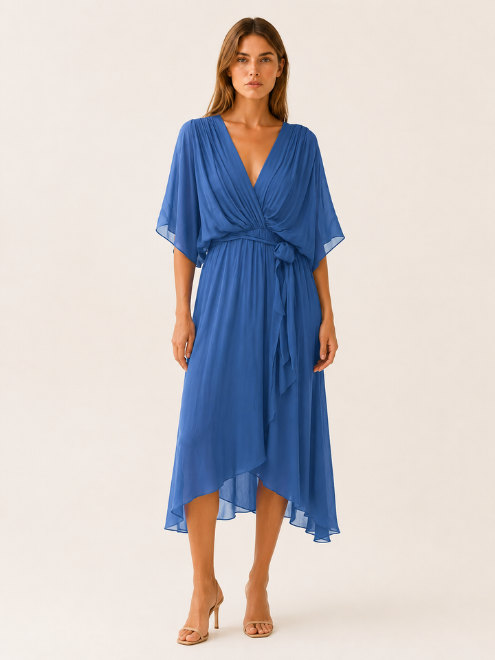Priya | Wrap Midi Dress with Waist Tie