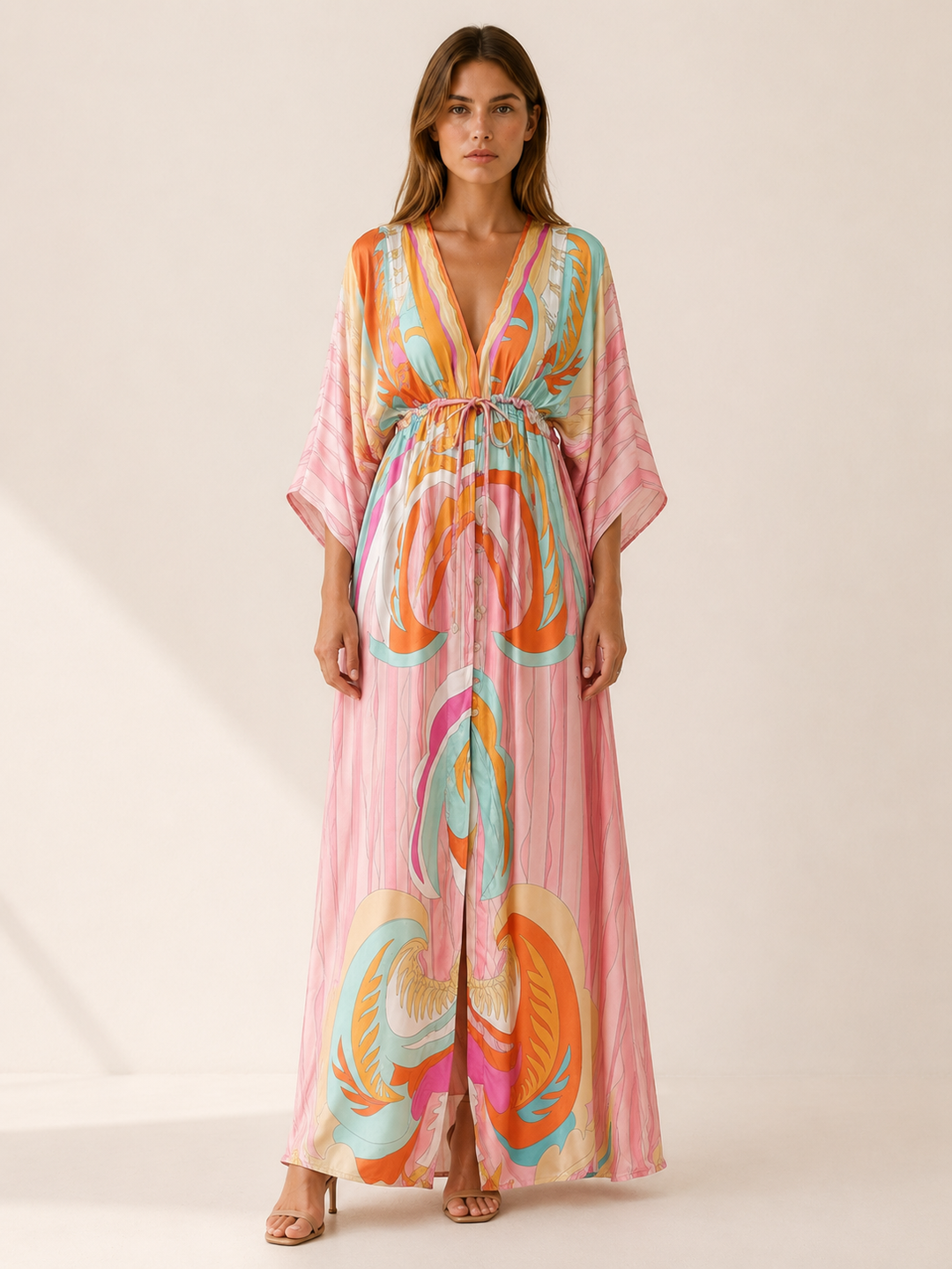Raisa | Printed Maxi Dress with V Neck and Tie Waist