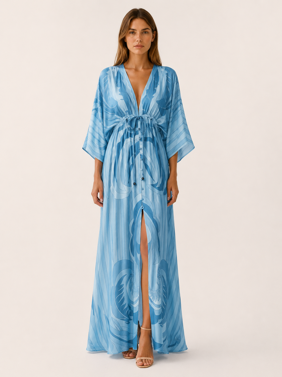 Raisa | Printed Maxi Dress with V Neck and Tie Waist