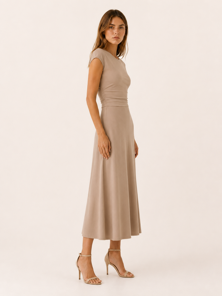 Ravelle | Midi Dress with Cap Sleeves and High Waist