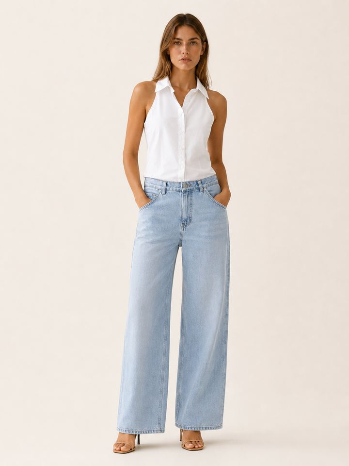 Renley | Sleeveless Shirt with Collar and Button Front