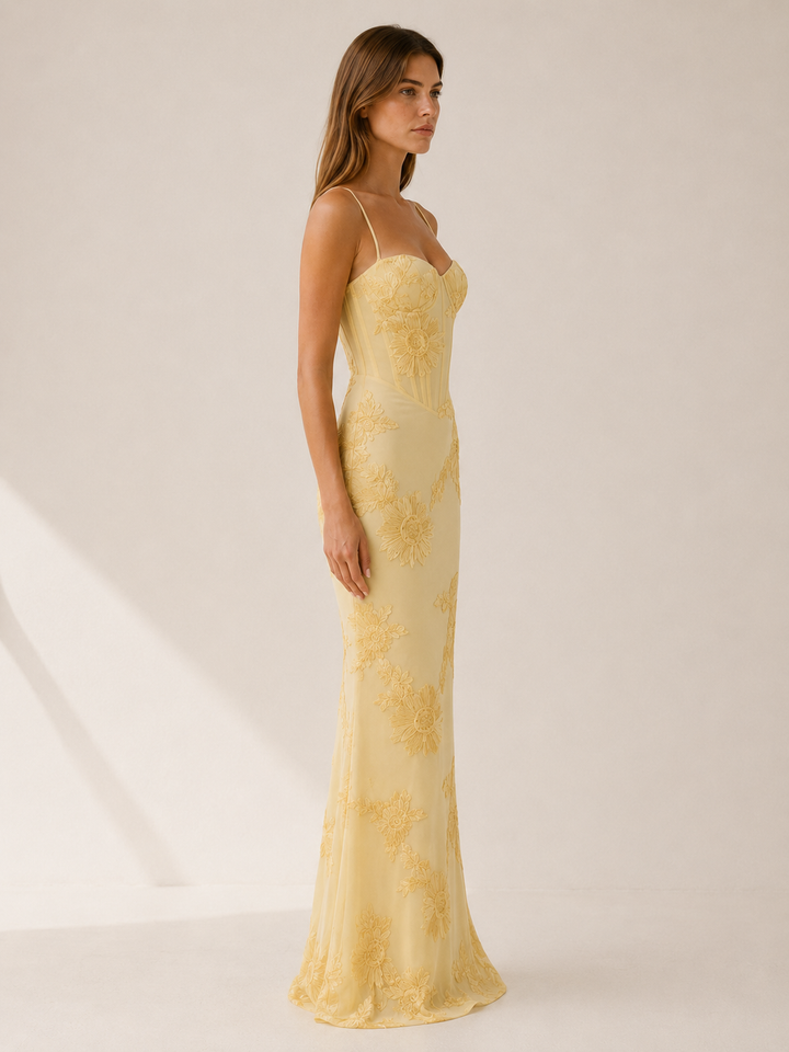 Rilana | Floral Corset Maxi Dress with Lace-Up Back