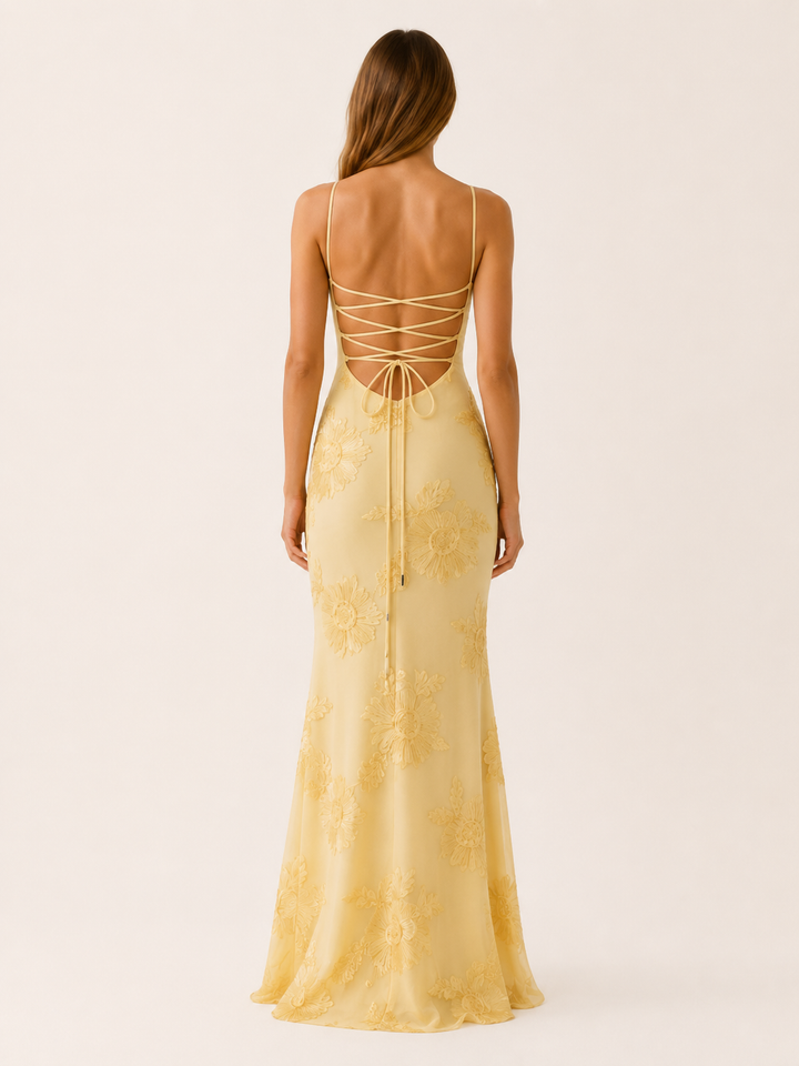 Rilana | Floral Corset Maxi Dress with Lace-Up Back