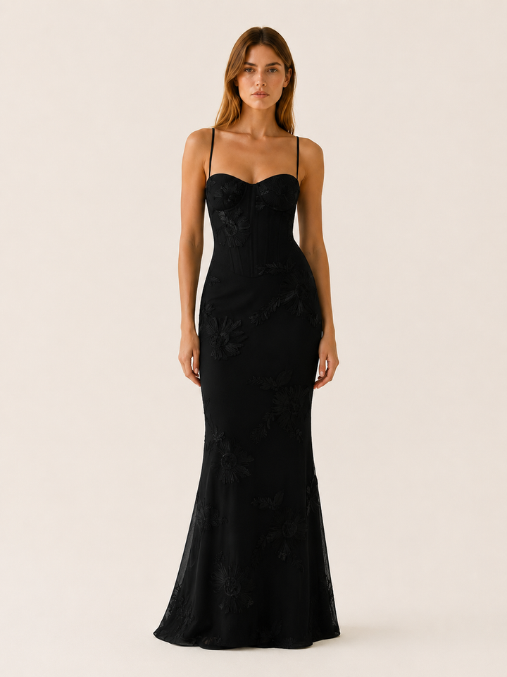 Rilana | Floral Corset Maxi Dress with Lace-Up Back