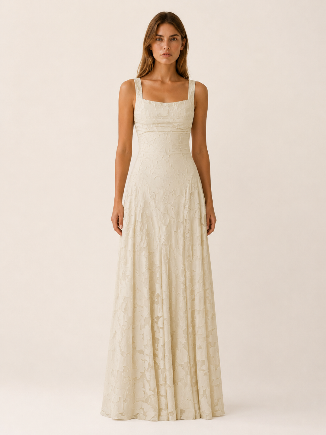 Sabine | Floral Lace Maxi Dress with Square Neckline