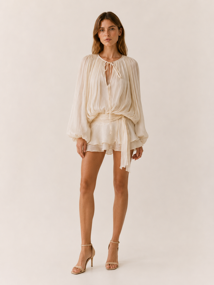 Saphira | Pleated Mini Dress with Ruched Hem