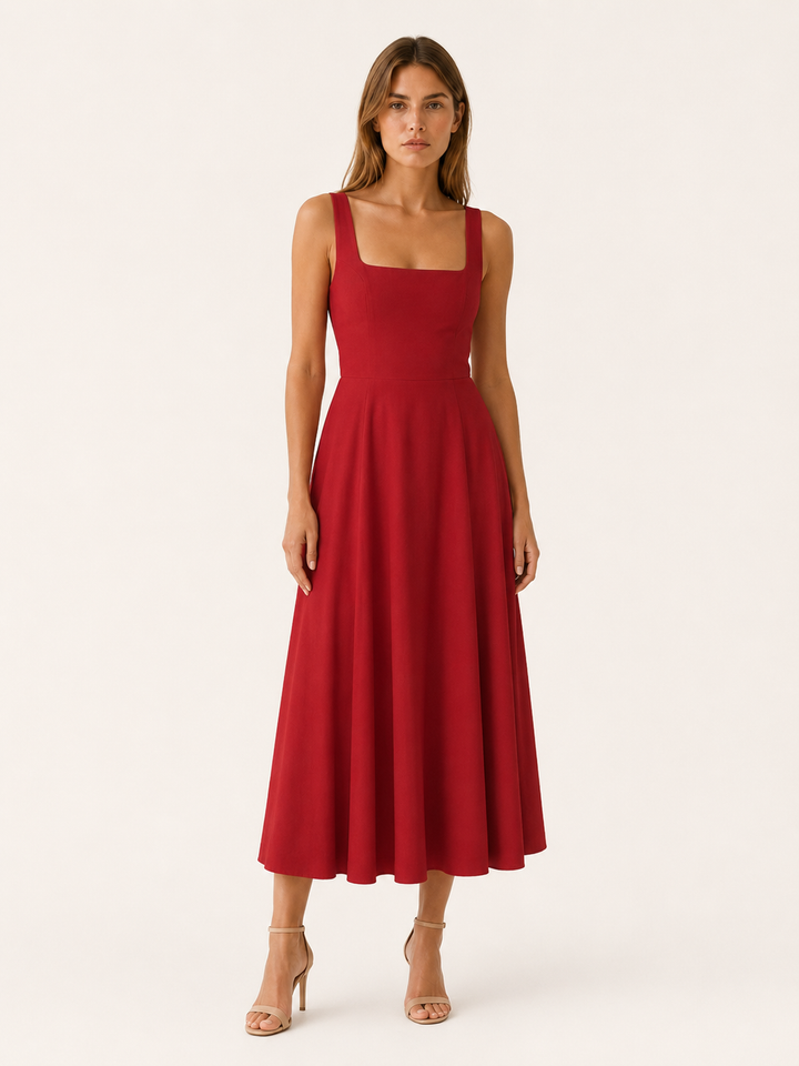 Selina | Square Neck Midi Dress with Wide Straps