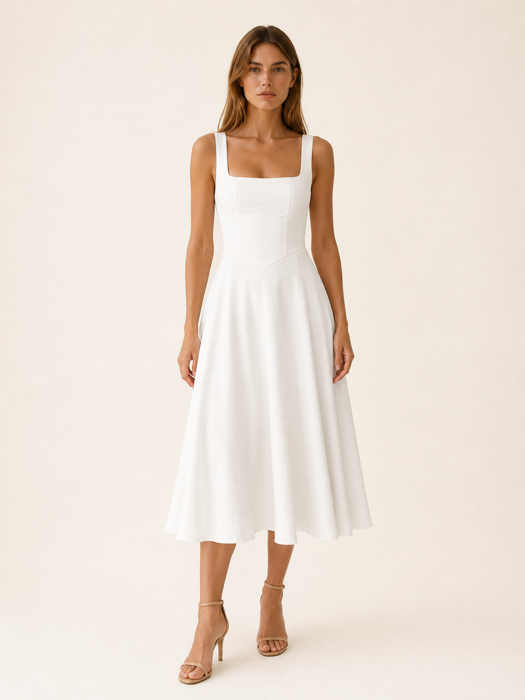 Selina | Square Neck Midi Dress with Wide Straps