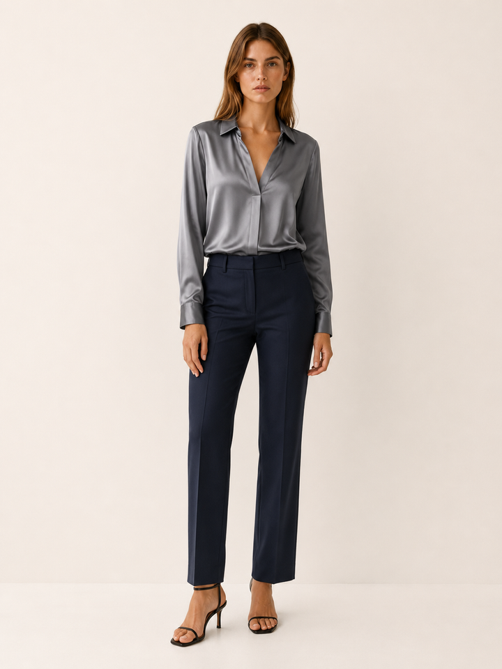 Sigrid | Satin V-Neck Blouse with Long Sleeves