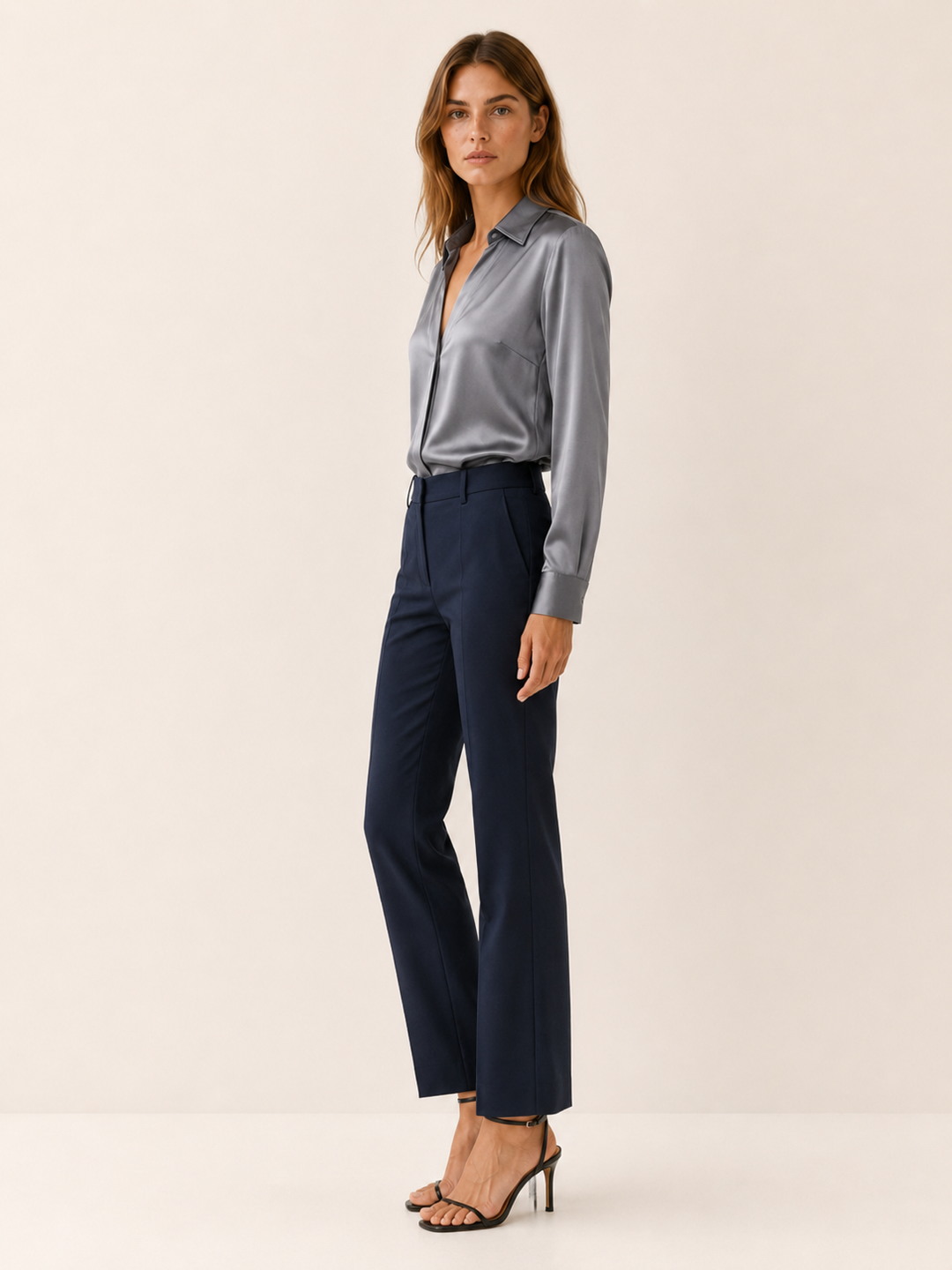 Sigrid | Satin V-Neck Blouse with Long Sleeves