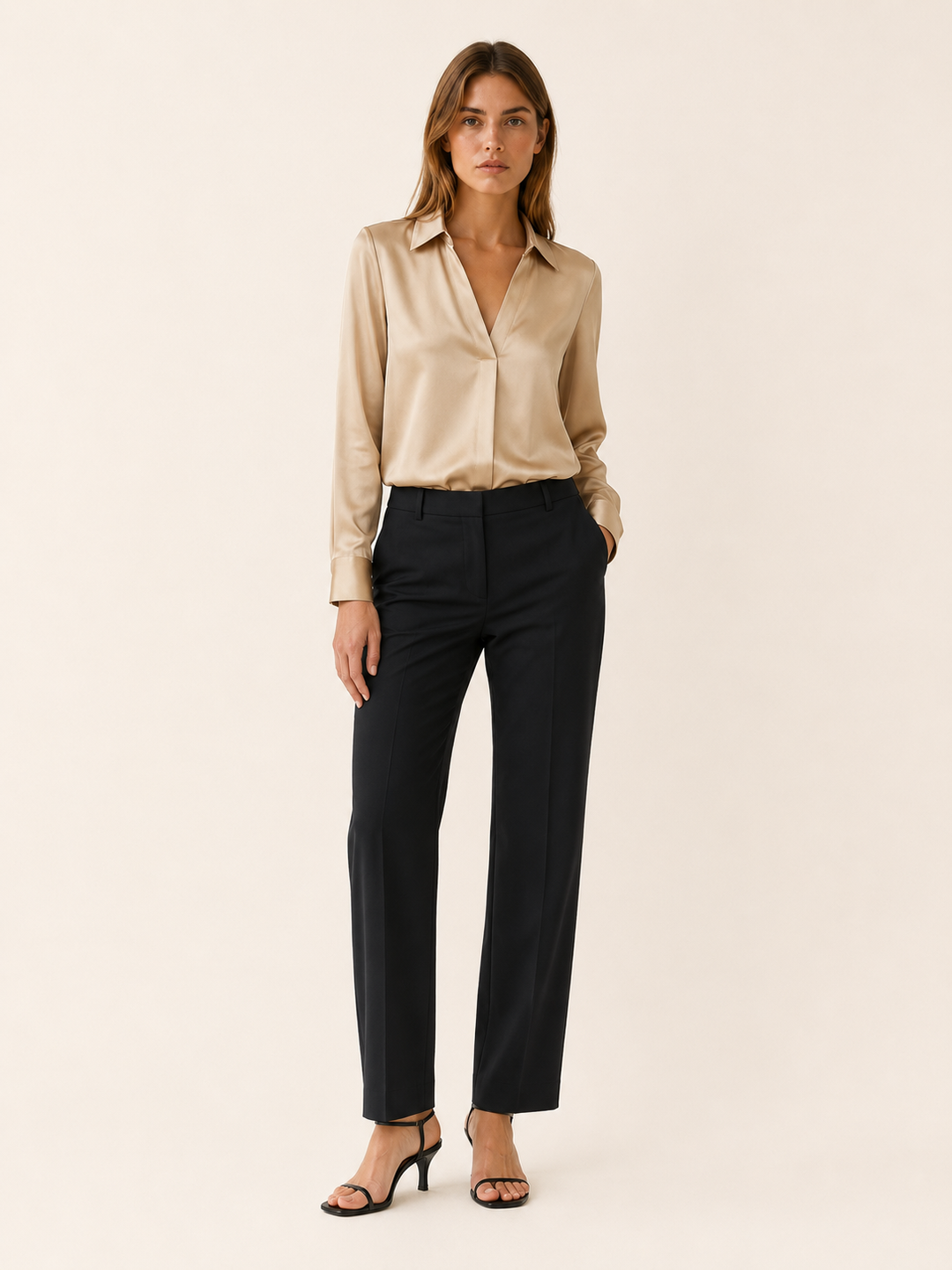 Sigrid | Satin V-Neck Blouse with Long Sleeves