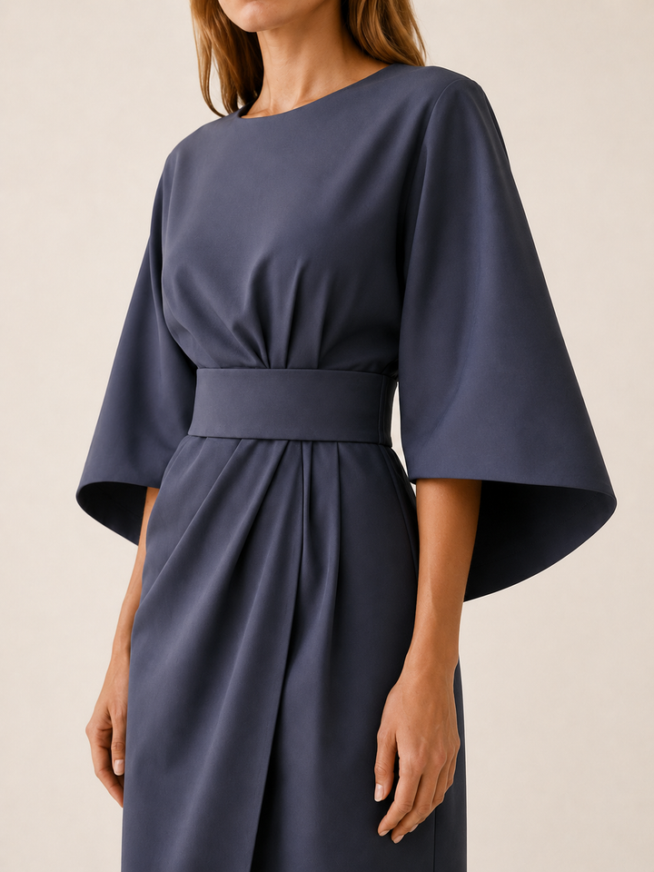 Tindra | Belted Midi Dress with Wide Sleeves