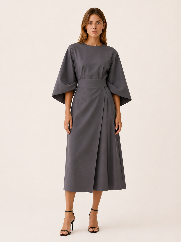 Tindra | Belted Midi Dress with Wide Sleeves