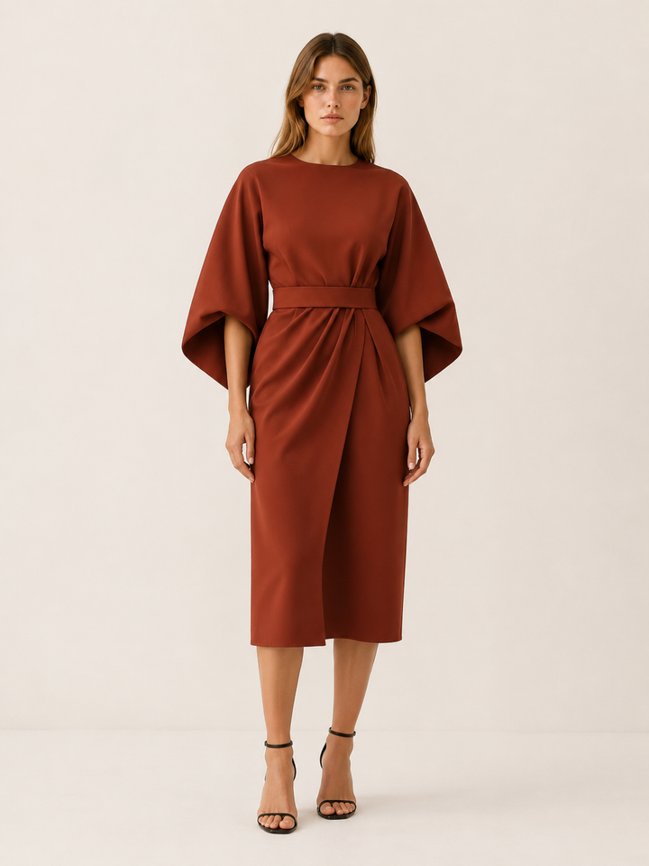 Tindra | Belted Midi Dress with Wide Sleeves