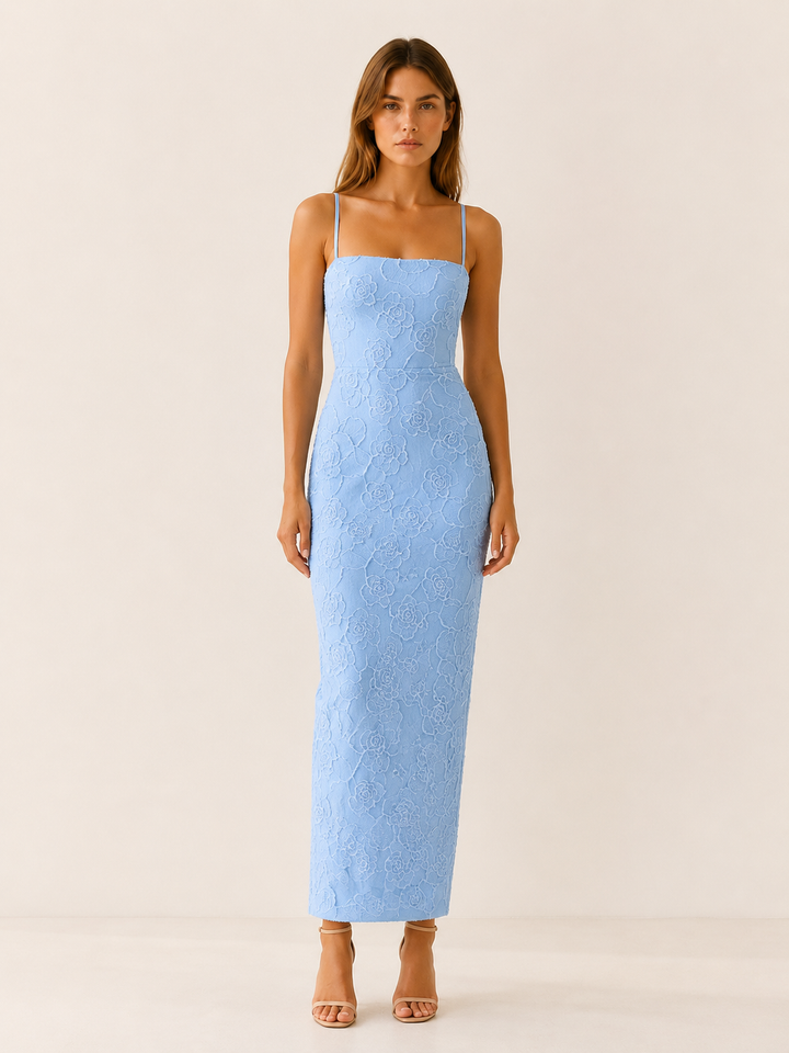 Tirzah | Lace Maxi Dress with Slim Straps and Back Slit