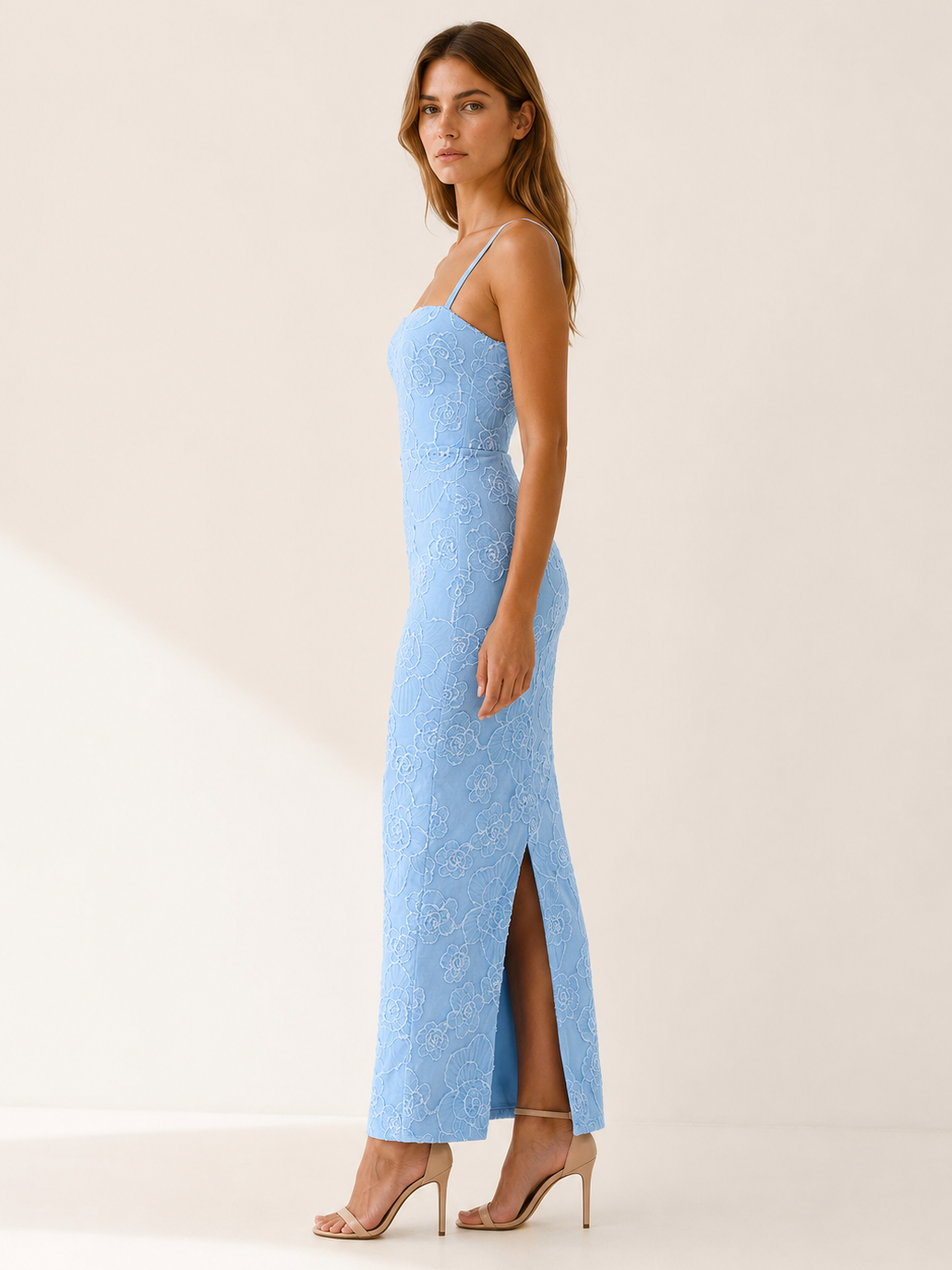 Tirzah | Lace Maxi Dress with Slim Straps and Back Slit