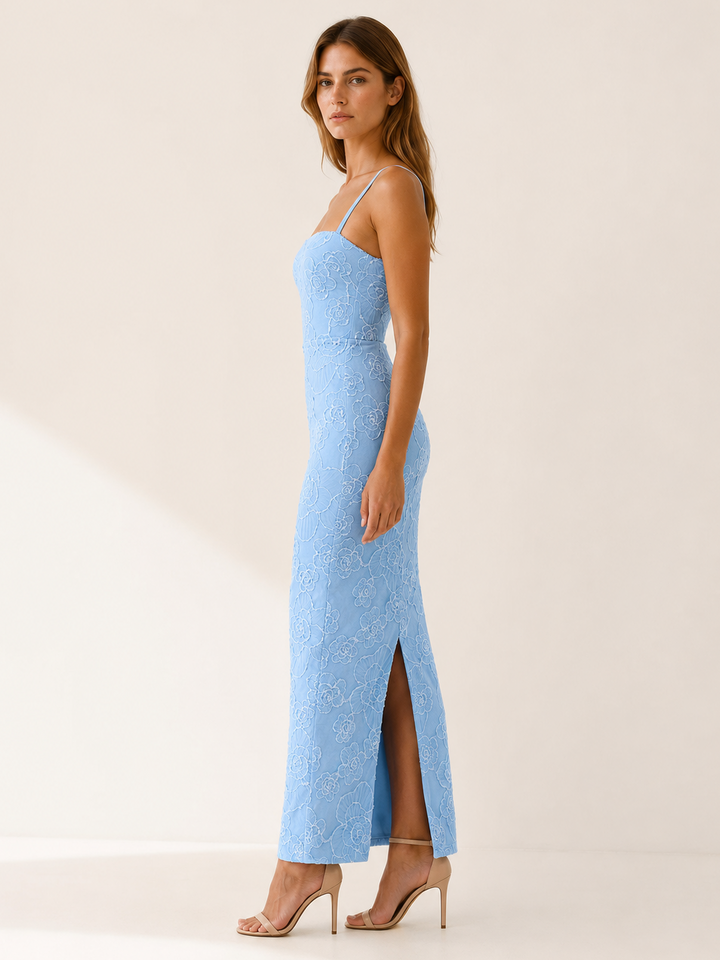 Tirzah | Lace Maxi Dress with Slim Straps and Back Slit