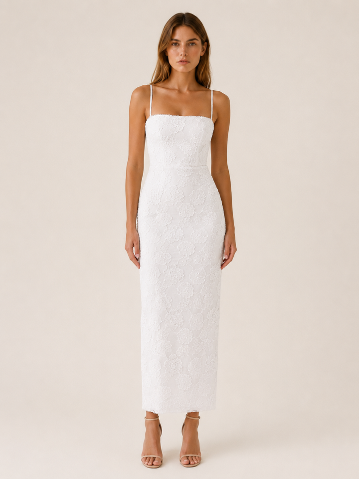 Tirzah | Lace Maxi Dress with Slim Straps and Back Slit