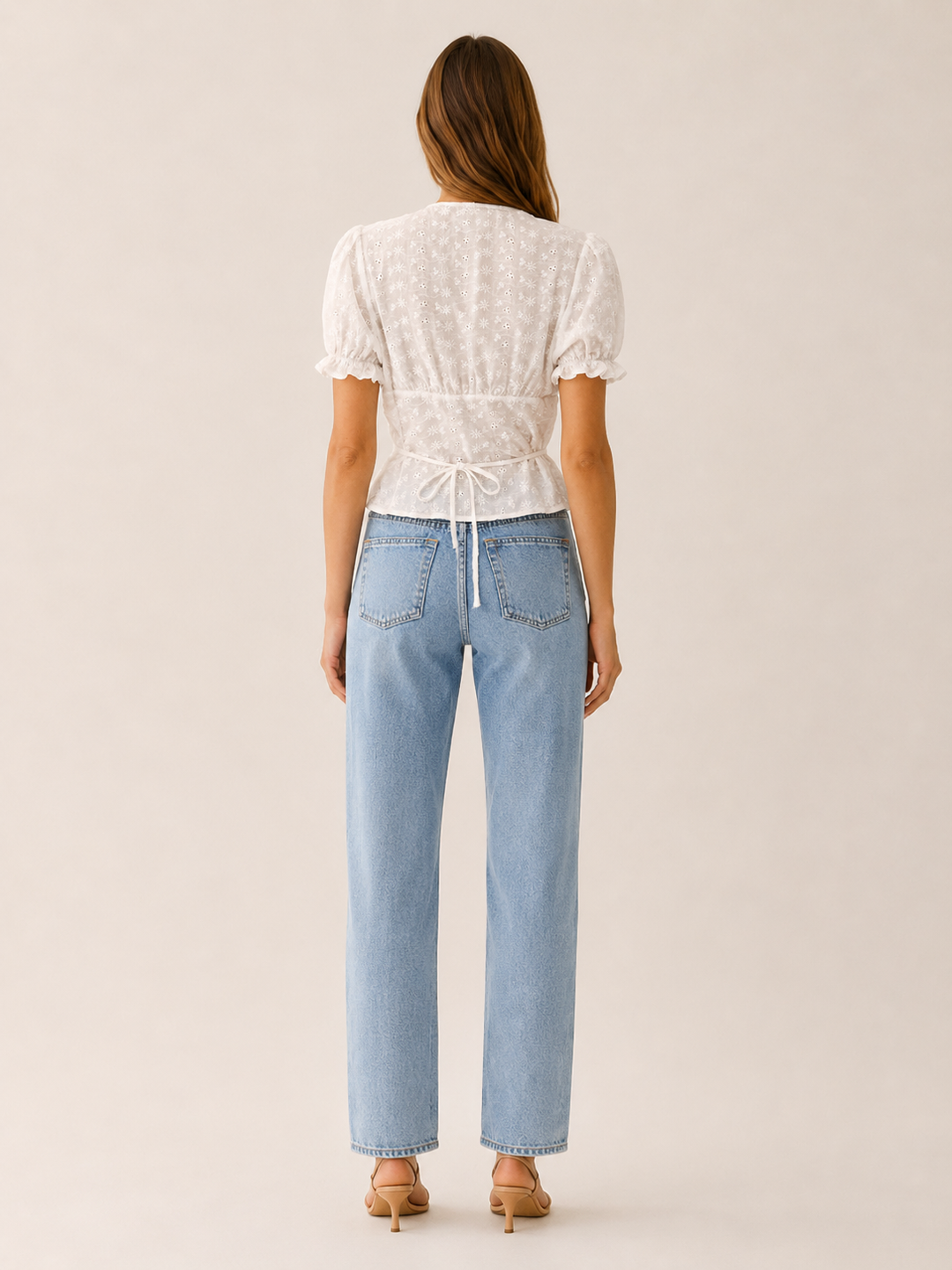 Twyla | Eyelet Blouse with Puff Sleeves and Tie Back