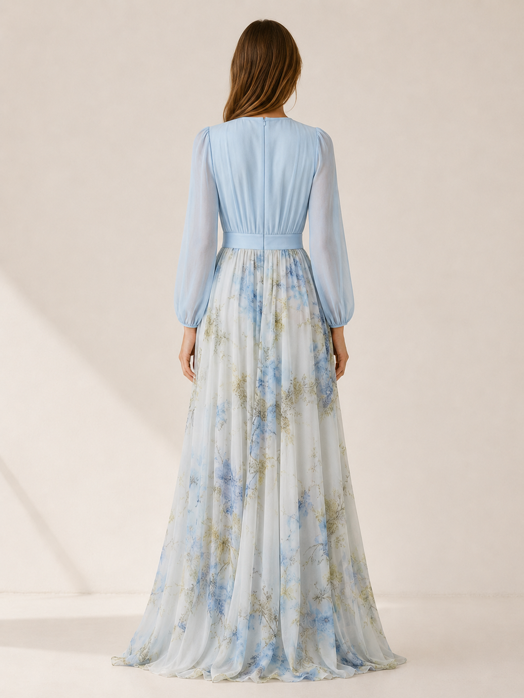 Vada | Floral Maxi Dress with V Neck and Sheer Sleeves