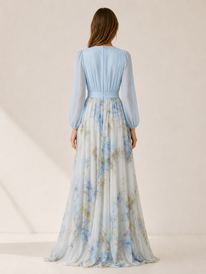 Vada | Floral Maxi Dress with V Neck and Sheer Sleeves