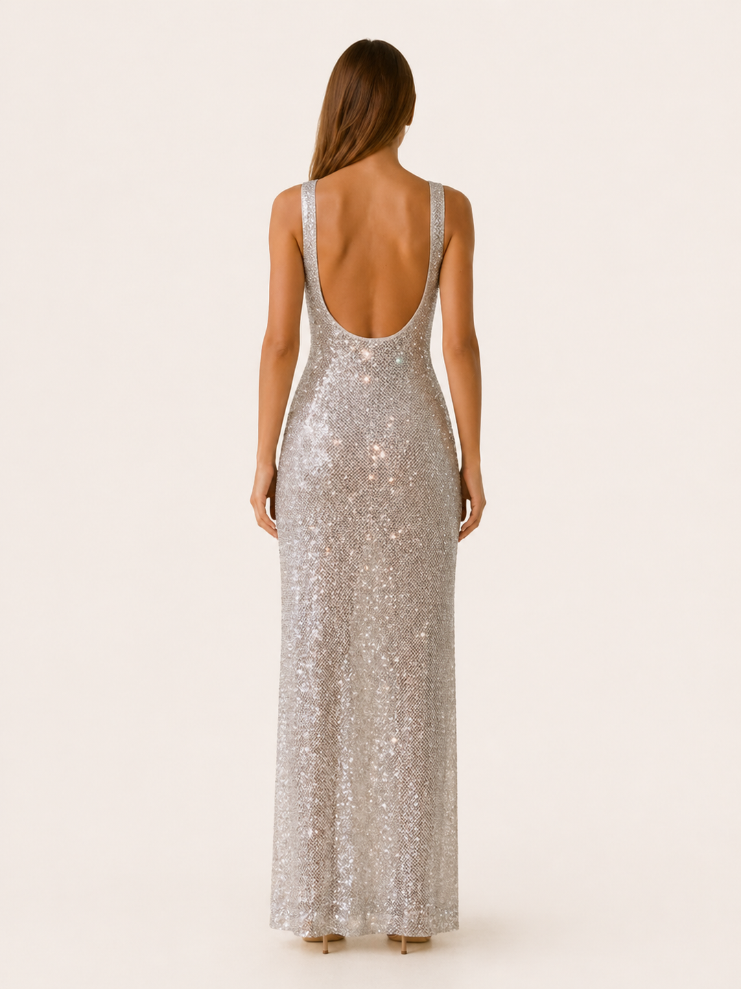 Valentina | Rhinestone Mesh Maxi Dress with Low Back