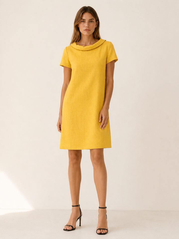 Verena | Linen Cotton Mini Dress with Rolled Neckline