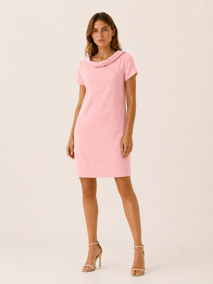 Verena | Linen Cotton Mini Dress with Rolled Neckline
