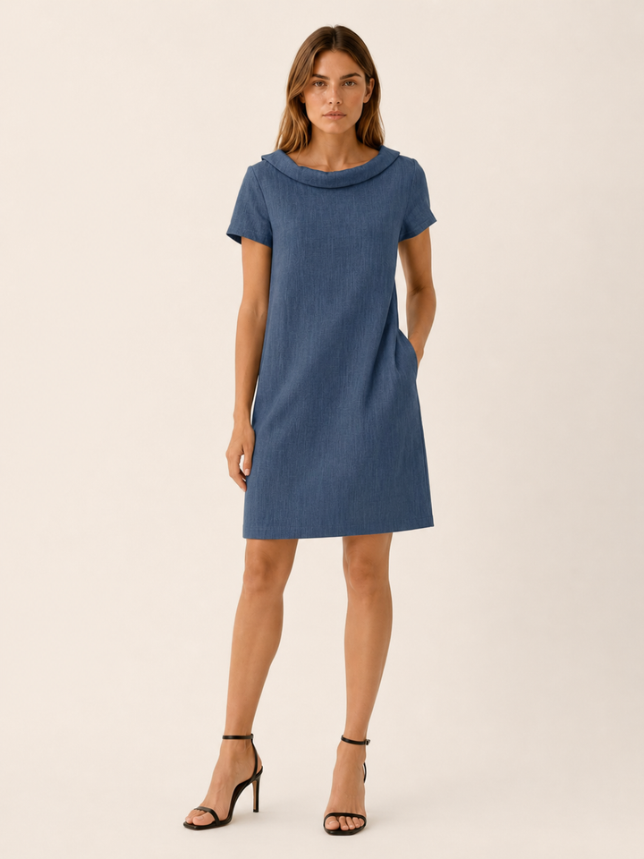Verena | Linen Cotton Mini Dress with Rolled Neckline