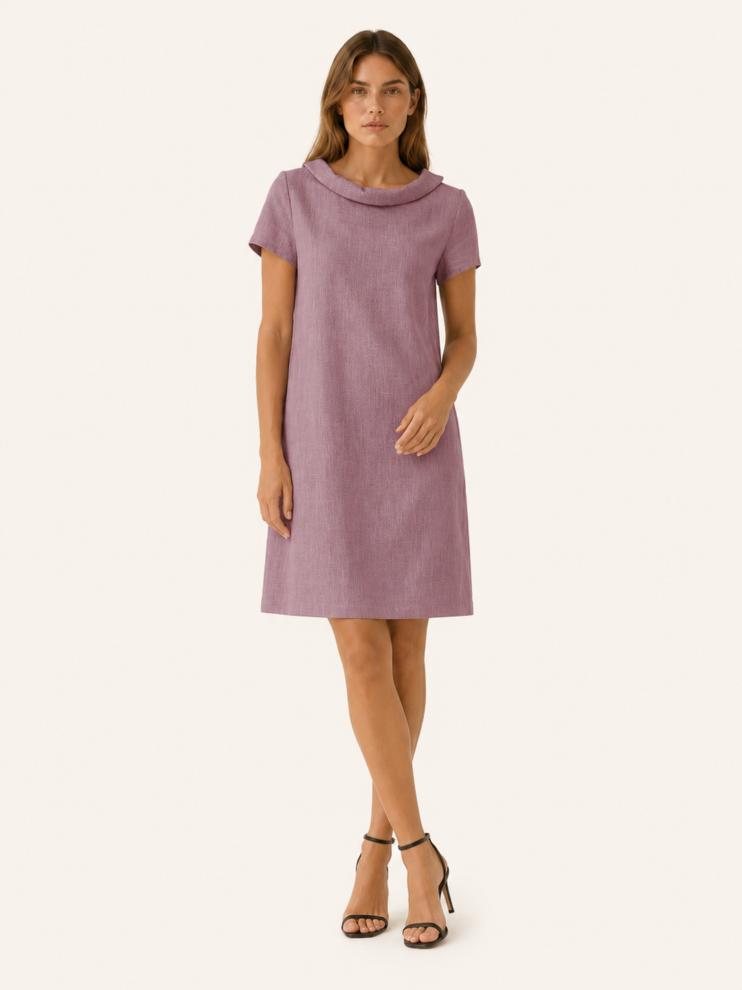 Verena | Linen Cotton Mini Dress with Rolled Neckline
