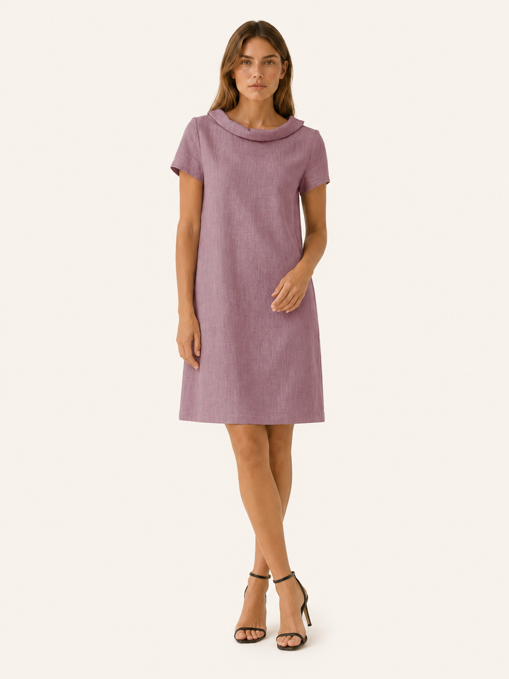 Verena | Linen Cotton Mini Dress with Rolled Neckline