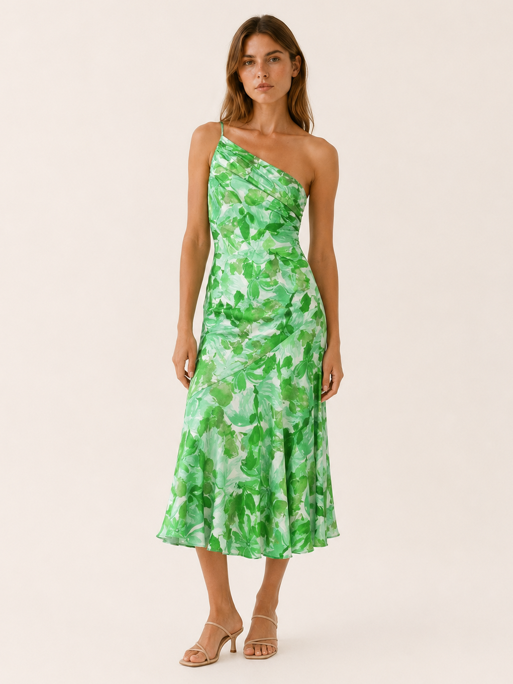 Vespera | Floral Midi Dress with One Shoulder Cut