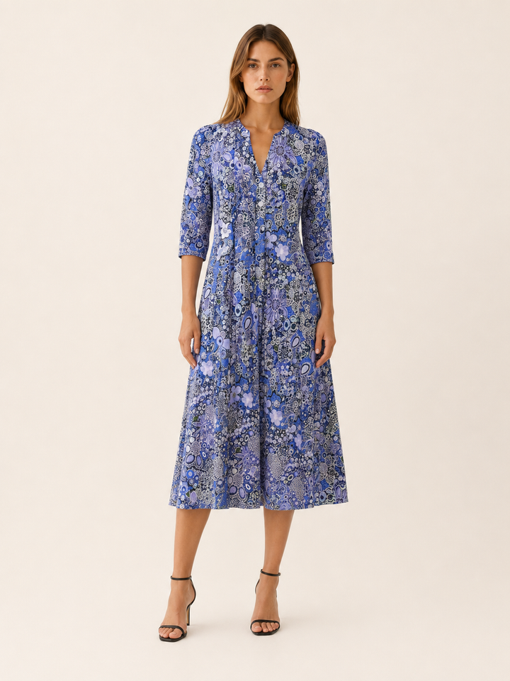Viola | Printed Midi Dress with V Neck and Pockets