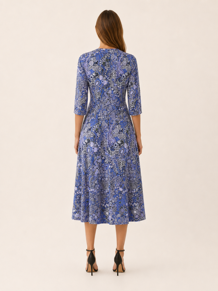 Viola | Printed Midi Dress with V Neck and Pockets